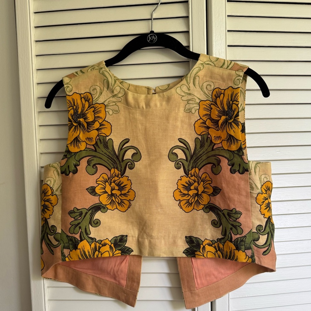 FARM Rio arabesque Floral Crop Top - Yellow and Green